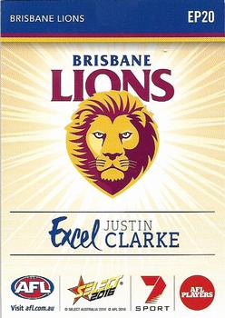 2016 Select Footy Stars - Excel #EP20 Justin Clarke Back